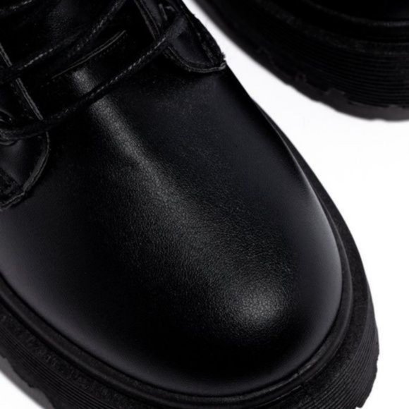 Black Vegan Leather Side Zip Combat Boots - Picture 2 of 8